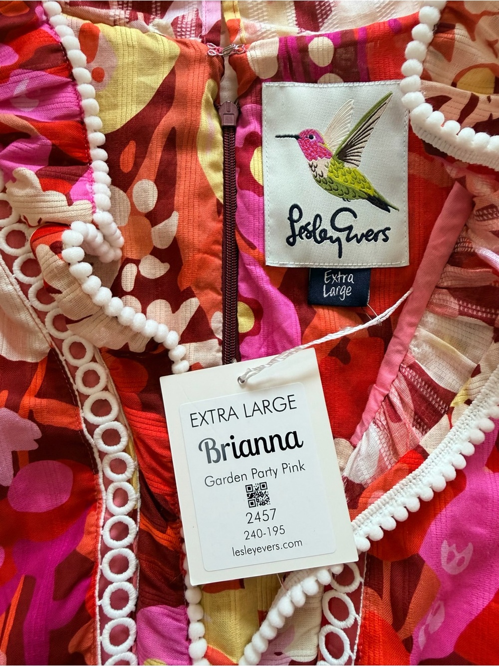 Lesley Evers Brianna Garden Party Pink Dress | XL | 100% Cotton | Pockets - Picture 10 of 13